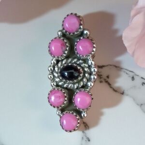 CHERRY BLOSSOM DAHLIA AND ONYX RING 915 STERLING SILVER